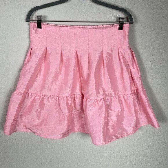 New Topshop Taffeta Lantern Mini Skirt Flared Pleated Barbiecore Pink Sz 8 - Picture 1 of 6